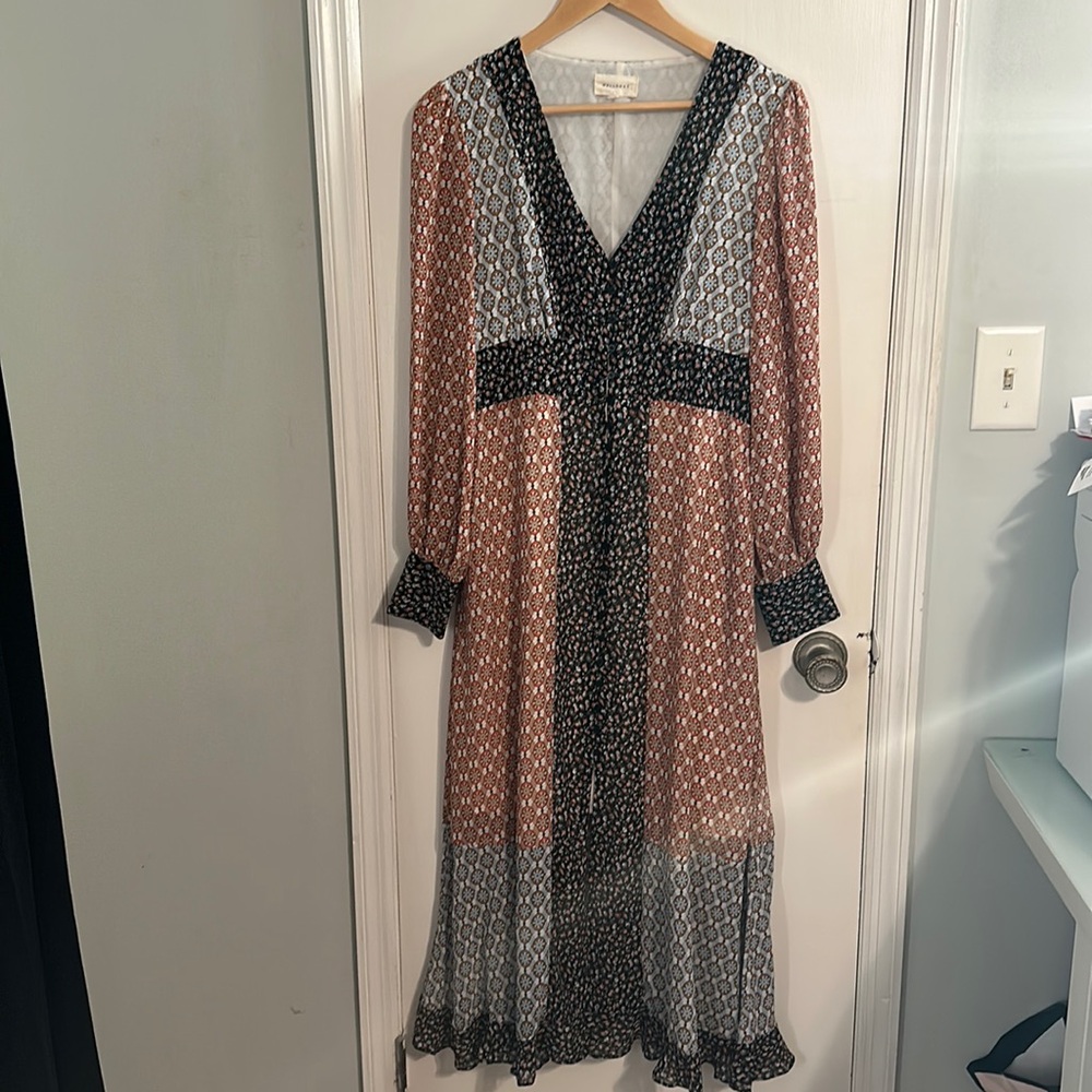 Flowing floral long sleeve button up dress